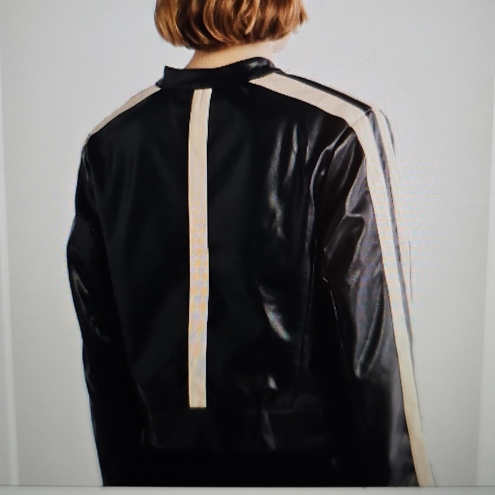 NWT Democracy Faux Leather Biker Jacket Retro Y2K Large Black/Cream - Picture 2 of 15
